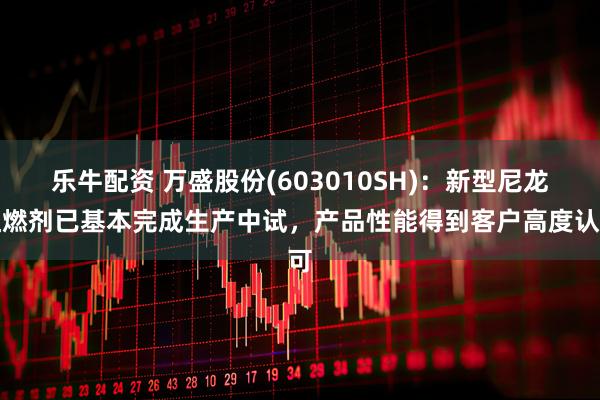 乐牛配资 万盛股份(603010SH)：新型尼龙阻燃剂已基本完成生产中试，产品性能得到客户高度认可